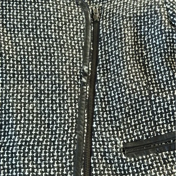Sandro Monochrome Tweed Jacket Motorcycle Jacket w/ Leather Trim - Picture 4 of 6